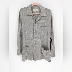 VTG Gran Sasso Puro Lino 100% Linen Button Down Pockets Italy Gray Long Sleeve V